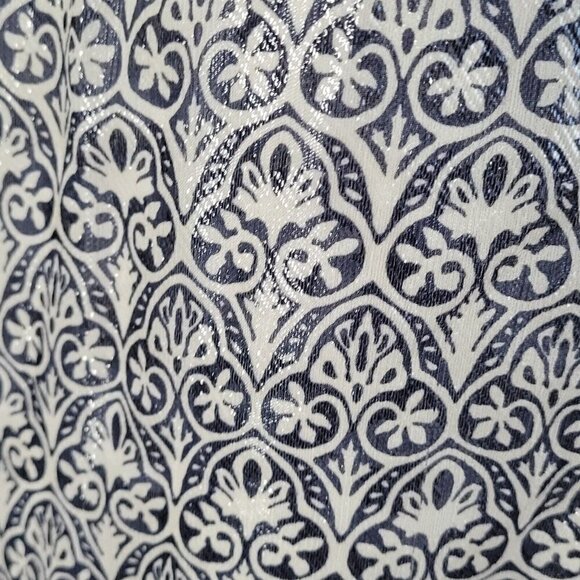 Tory Burch Stretch Silk Keyhole Neck Blue Metallic Long Sleeve Blouse Size 4 - Picture 6 of 12